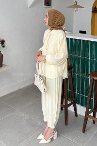 Lamelif Modal Gömlek-Pantolon Takım Sarı