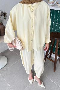 Lamelif Modal Gömlek-Pantolon Takım Sarı