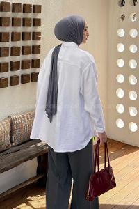 Lamelif Müslin Tesettür Gömlek Beyaz