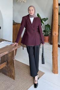 Lamelif Yandan Bağlamalı Ceket Bordo