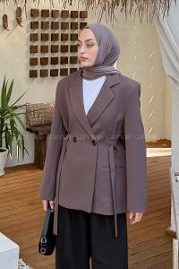 Brown Jacket Collar Long Arm Elastan Polyester Jacket
