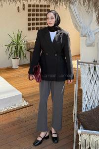 Lamelif Yandan Bağlamalı Ceket Siyah