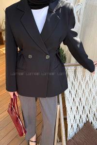 Lamelif Yandan Bağlamalı Ceket Siyah