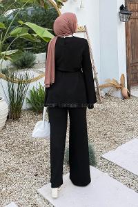 Black Crew Neck Long Arm Cotton Regular Trousers Comfortable Suit
