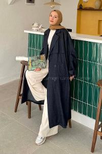 Lamelif Bağlama Detaylı Kot Trenç Kot Mavisi