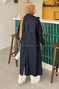 Lamelif Bağlama Detaylı Kot Trenç Kot Mavisi