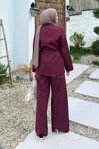 Lamelif Ceket-Pantolon İkili Tesettür Takım Bordo