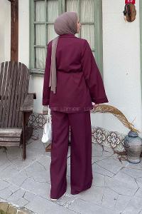 Pens Detaylı Tesettür Takım Bordo