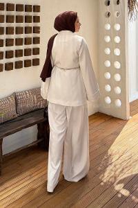 Lamelif Derin Pens Detaylı Tesettür Takım Taş Rengi