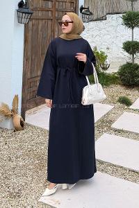 Navy Blue Mock Turtle Neck Cotton Dresess