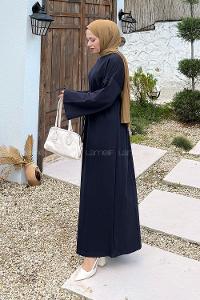 Navy Blue Mock Turtle Neck Cotton Dresess