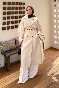 Stone Long Arm Lycra Polyester Trench Coat