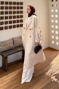 Stone Long Arm Lycra Polyester Trench Coat
