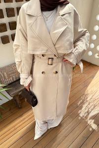 Stone Long Arm Lycra Polyester Trench Coat
