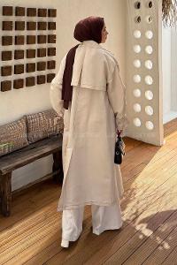 Stone Long Arm Lycra Polyester Trench Coat