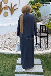 Lamelif Oysho Yelekli Tesettür Elbise Füme