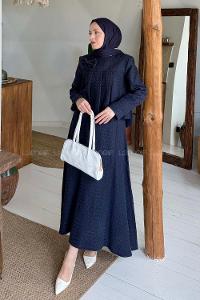 Lamelif Pile Detaylı Tesettür Tüvit Takım Lacivert