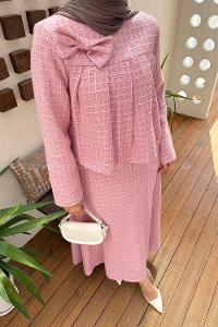 Lamelif Pile Detaylı Tesettür Tüvit Takım Pembe