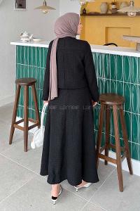 Lamelif Pile Detaylı Tesettür Tüvit Takım Siyah