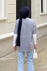 Gray Crew Neck Short Arm T-shirt