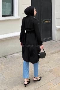 Black Long Arm Lycra Suede Trench Coat