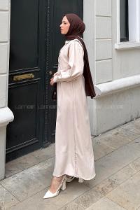 Lamelif Belden Lastikli Yelekli Elbise Bej