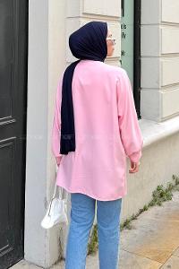Lamelif Cep Detaylı Atlas Kimono Pembe