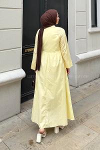 Lamelif Ön Bağlama Detaylı Tesettür Elbise Soft Sarı