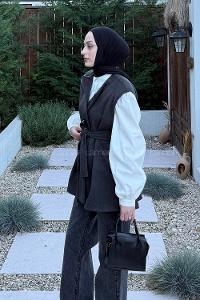 Lamelif Bağlamalı Kaşe Yelek Antrasit