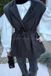 Lamelif Bağlamalı Kaşe Yelek Antrasit