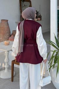 Lamelif Bağlamalı Kaşe Yelek Bordo