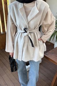 Lamelif Bağlamalı Kaşe Yelek Taş Rengi