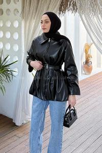 Lamelif Deri Trençkot Siyah