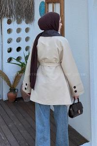 Lamelif Garni Yaka Trençkot Bej