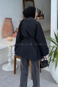 Lamelif Garni Yaka Trençkot Siyah