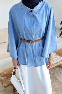 Light Blue Neckband Polyester Poncho