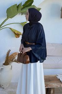 Dark Blue Neckband Polyester Poncho