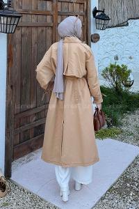Lamelif Kuşaklı Trençkot Vizonrengi