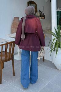 Lamelif Omuz Apoletli Kısa Trençkot Bordo