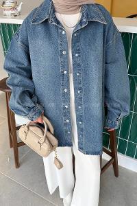 Lamelif Oversize Denim Gömlek Kot Mavisi