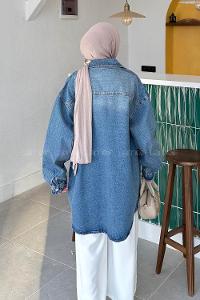 Lamelif Oversize Denim Gömlek Kot Mavisi