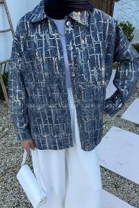 Lamelif Payet Detaylı Kot Ceket Kot Mavisi