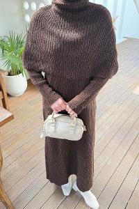 Lamelif Pelerin Yaka Triko Tesettür Elbise Acı Kahve