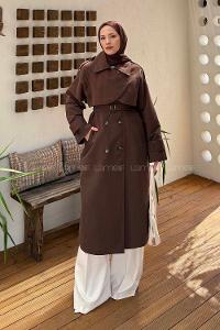 Lamelif Cep Yaka Trençkot Acı Kahve