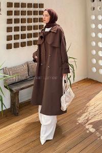 Lamelif Cep Yaka Trençkot Acı Kahve