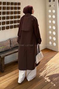 Lamelif Cep Yaka Trençkot Acı Kahve