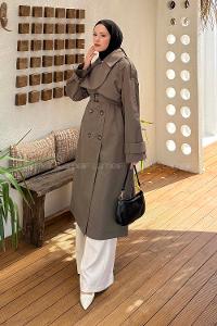 Lamelif Cep Yaka Trençkot Haki