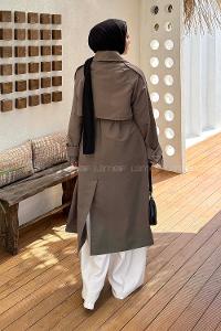 Lamelif Cep Yaka Trençkot Haki