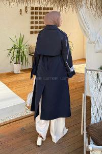 Lamelif Cep Yaka Trençkot Lacivert