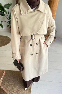 Lamelif Cep Yaka Trençkot Taş Rengi